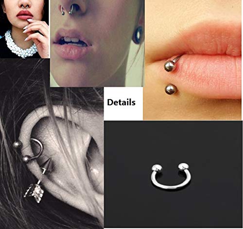 LAURITAMI 20pcs Pack de Piercing Labio Nariz Ombligo Lengua Industrial Ceja Oreja Helix Tragus Perno Aros Plata Barbell Acero Inoxidable 14G 16G Anillos Pendientes Cuerpo Joyas