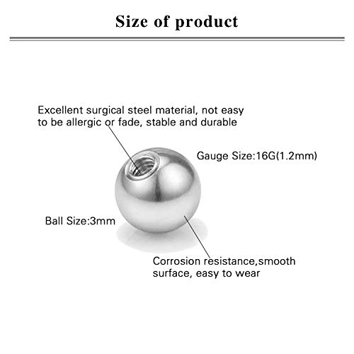 LAURITAMI 36pcs Bolas Piercing Reemplazo 16G 3mm Acero Inoxidable & Acrilico Labio Labret Barbell Joyas Cuerpo