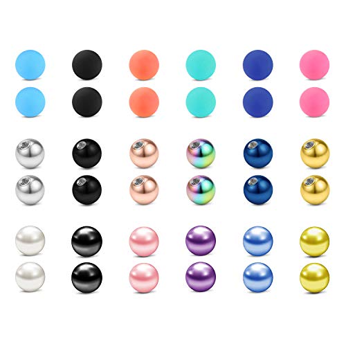 LAURITAMI 36pcs Bolas Piercing Reemplazo 16G 3mm Acero Inoxidable & Acrilico Labio Labret Barbell Joyas Cuerpo