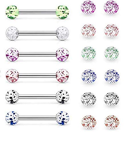 LAURITAMI 36pcs Piercing Lengua Bolas Reemplazo 5mm de Piercing Recambio 14G Plastico Ombligo Varios Estilos Joyas Cuerpo