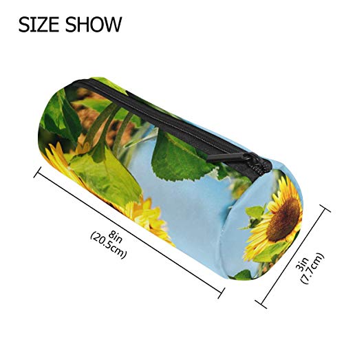 Lawenp Estuche para lápices amarillo con planta de girasol de verano para niños, niñas, estudiantes, bolígrafo, bolsa, bolsa de maquillaje redonda para la escuela