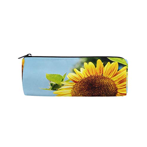 Lawenp Estuche para lápices amarillo con planta de girasol de verano para niños, niñas, estudiantes, bolígrafo, bolsa, bolsa de maquillaje redonda para la escuela
