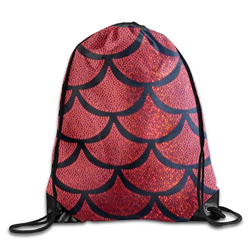 Lawenp Plegable Unisex Drawstring Backpack,Red Fish Scales Travel Bag Storage Bag,for Gym/Sports/Hiking/Climbing