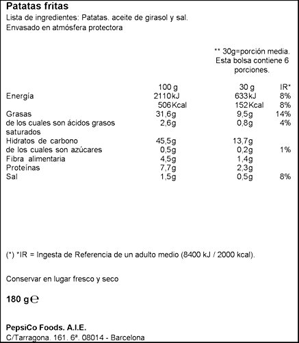 Lay's - Gourmet - Patatas Fritas con Sal - 180 g