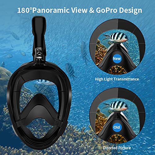 LBHMEI - Máscara de Buceo Completa con Campo de visión de 180°, máscara Completa de Buceo con Soporte para cámara, antivaho, antifugas, Adecuado para Adultos y niños (Negro, L/XL)