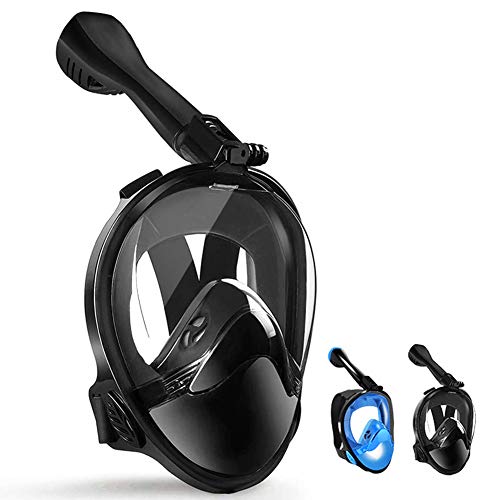 LBHMEI - Máscara de Buceo Completa con Campo de visión de 180°, máscara Completa de Buceo con Soporte para cámara, antivaho, antifugas, Adecuado para Adultos y niños (Negro, L/XL)