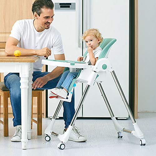 LBLA Trona Para Bebes Silla Alta de Bebé Trona con Ruedas, Asiento Reclinable, Bandeja Extraíble Ajustable en Altura y Plegable, Apta Para Niños y Niñas de 6 Meses a 3 Años, Verde