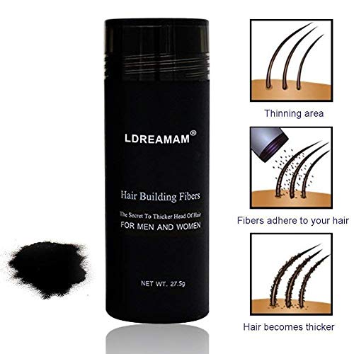 LDREAMAM Fibras Capilares,Fibra de Cabello,Hair Building Fibers,Hair Loss Concealer,Fibre Construcción de pelo Fibras de Cabello Naturales Negro 27.5g