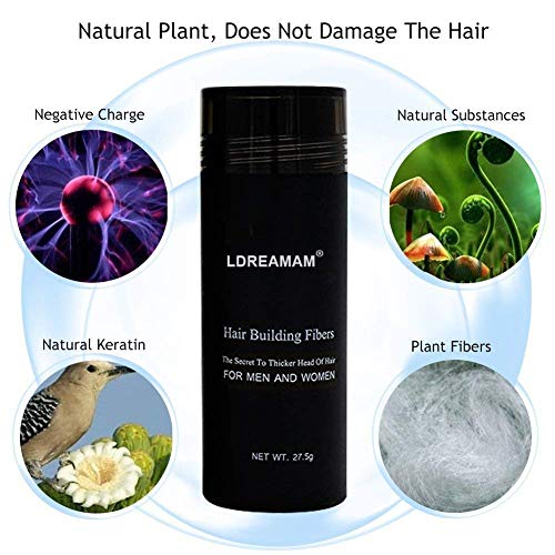 LDREAMAM Fibras Capilares,Fibra de Cabello,Hair Building Fibers,Hair Loss Concealer,Fibre Construcción de pelo Fibras de Cabello Naturales Negro 27.5g