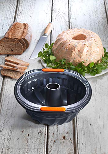Le Creuset Molde bundt redondo, diametro 22 cm, Libre de PFOA, Resistente a ácidos, Revestimiento de acero al carbono, Gris y Naranja