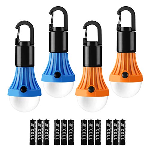 LE Linterna de Camping, Luz de Camping con batería, Farol LED portátil para Tienda, Resistente al Agua, 3 Modos de iluminación para Acampar, Senderismo, Cortes de Energía, Batería Incluida, 4 pcs