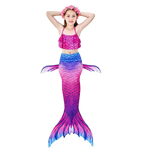 Le SSara 2018 New Muchachas Sirena Tails Bikini Traje de baño 4PCS Traje de baño con Aleta para Nadar Cosplay (150, GB07-Blue)
