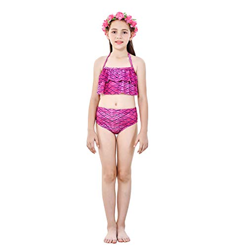 Le SSara 2018 New Muchachas Sirena Tails Bikini Traje de baño 4PCS Traje de baño con Aleta para Nadar Cosplay (150, GB07-Blue)