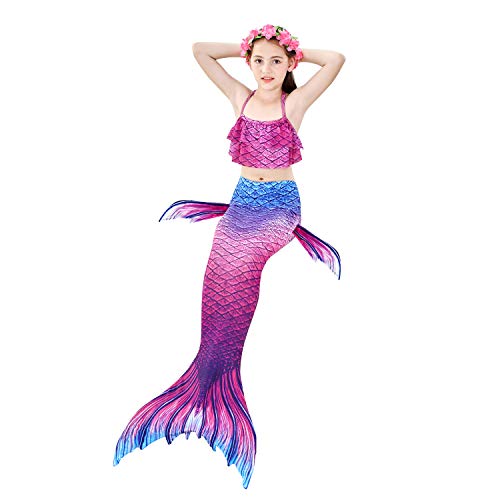 Le SSara 2018 New Muchachas Sirena Tails Bikini Traje de baño 4PCS Traje de baño con Aleta para Nadar Cosplay (150, GB07-Blue)