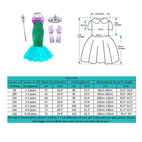 Le SSara Vestido de Fiesta de Lentejuelas de Disfraces de Princesa Ariel para Niñas con Accesorios para Niños (150(9-10 años), D76+Pur1)