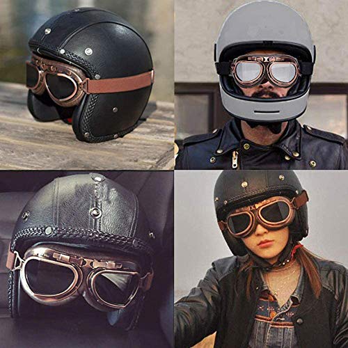 LEAGUE&CO - Gafas de motocicleta de diseño retro, gafas para piloto, gafas de protección, gafas de aviador, gafas para casco, transparente