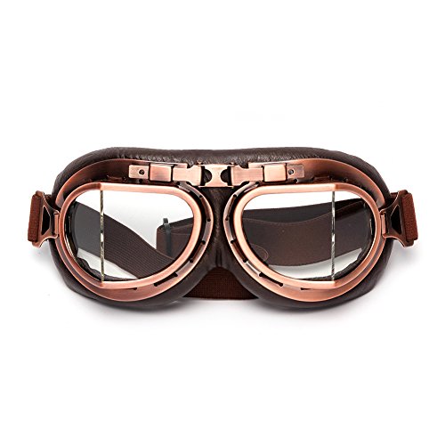LEAGUE&CO - Gafas de motocicleta de diseño retro, gafas para piloto, gafas de protección, gafas de aviador, gafas para casco, transparente