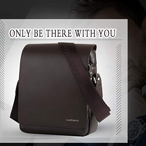 Leathario Bandoleras Hombre Piel Sintética Vintage Bolso Hombre Cuero PU Bolsa Mensajero Grande de Negocio Crossbody Bolso Cruzado de Hombro Casual Marrón