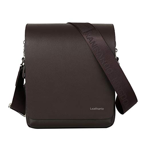 Leathario Bandoleras Hombre Piel Sintética Vintage Bolso Hombre Cuero PU Bolsa Mensajero Grande de Negocio Crossbody Bolso Cruzado de Hombro Casual Marrón