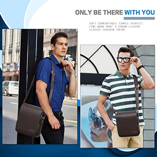 Leathario Bandoleras Hombre Piel Sintética Vintage Bolso Hombre Cuero PU Bolsa Mensajero Grande de Negocio Crossbody Bolso Cruzado de Hombro Casual Marrón