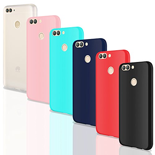 Leathlux 6X Funda Huawei P Smart, Carcasas 6 Juntas Ultra Fina Silicona TPU Gel Protector Flexible Colores Case Cover para Huawei P Smart/Huawei Enjoy 7S 5.65" - Blanco Rosa Verte Azul Rojo Negro