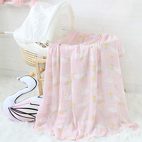 Lebze Muselina Manta Bebé | Mantas de Muselina de Bambú Algodón | 120x120 cm Pack de 2"Unicornio y Cisne"