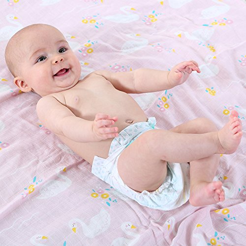 Lebze Muselina Manta Bebé | Mantas de Muselina de Bambú Algodón | 120x120 cm Pack de 2"Unicornio y Cisne"