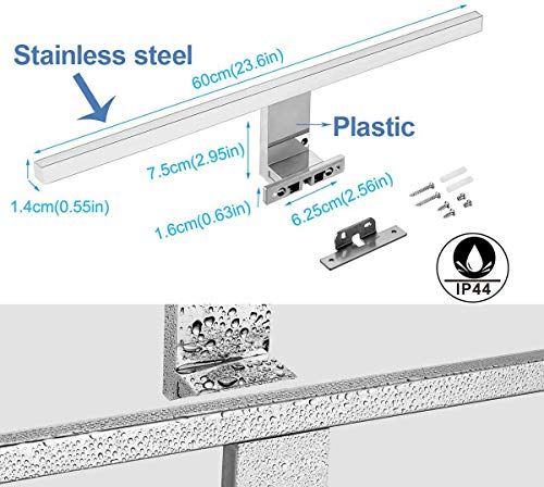 Led Espejo Luz Baño 10W 820LM 60cm 230V 4000K,Aogled Lámpara de Acero Inoxidable 3en1 IP44 Clase II,Diseño Delgado,Sin Parpadeo,Espejo No Regulable Frente/Gabinete/Iluminación de Pared Neutro Blanco