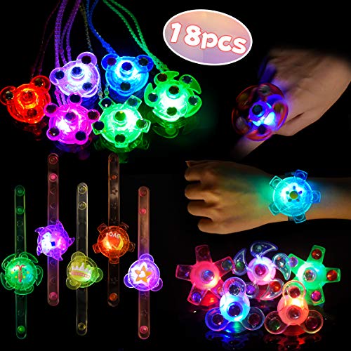 LED Favores de Fiesta Halloween para Niños Pulseras Luminosas Anillos Luminosos Collares para Niños Juguete Luminoso Premio para Estudiantes, Artículo de Cumpleaños, Suministro de Navidad, 18 Piezas