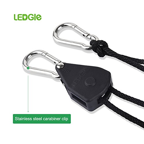 LEDGLE 2 Pares de 1/8"Heavy Duty Rope Ratchet Clip Hanger, Engranajes Internos de Mmetal Pintados en Plata Mejorados, 1.83M de Largo, Capacidad de 68KG Por Par