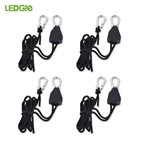 LEDGLE 2 Pares de 1/8"Heavy Duty Rope Ratchet Clip Hanger, Engranajes Internos de Mmetal Pintados en Plata Mejorados, 1.83M de Largo, Capacidad de 68KG Por Par