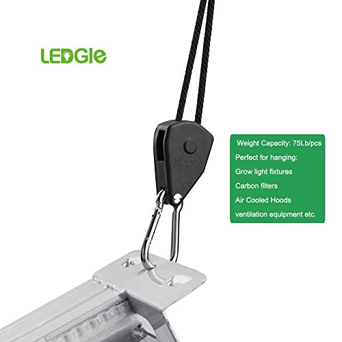 LEDGLE 2 Pares de 1/8"Heavy Duty Rope Ratchet Clip Hanger, Engranajes Internos de Mmetal Pintados en Plata Mejorados, 1.83M de Largo, Capacidad de 68KG Por Par