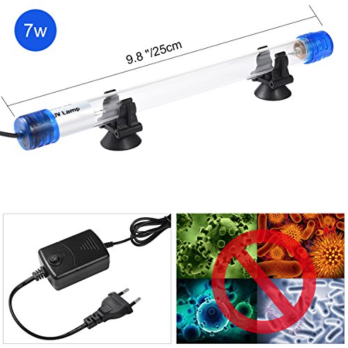 LEDGLE 7W UV Lámpara de Tanque, Esterilizador Luz Sumergible Luz UV Impermeable Algas Matar Lámpara para Acuario, Pecera