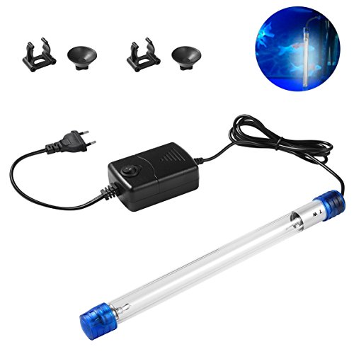 LEDGLE 7W UV Lámpara de Tanque, Esterilizador Luz Sumergible Luz UV Impermeable Algas Matar Lámpara para Acuario, Pecera