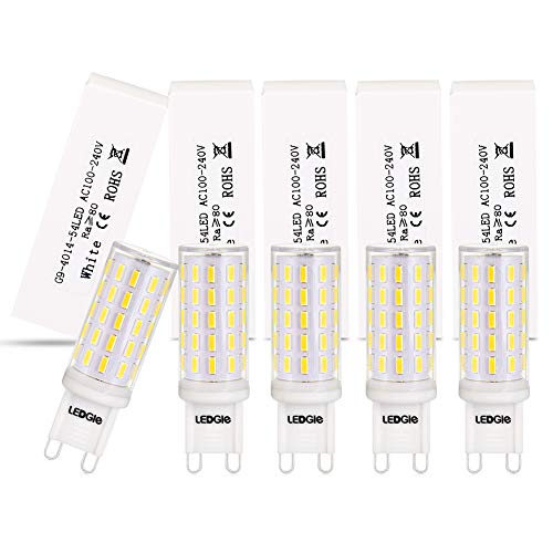 LEDGLE Bombillas LED G9 6W, No Regulable 54LEDs Blanco Frío 6000K Sin Parpadeo, 60W Bombilla Halógena Equivalente, Pack de 5
