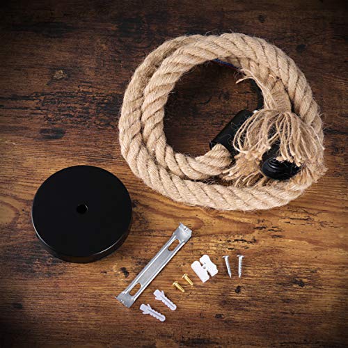 LEDMOMO 1M Vintage Cuerda de cáñamo gruesa sola cabeza colgante de cáñamo lámpara de cuerda luces colgantes para el restaurante del dormitorio Cafe Bar Decoración de estilo rural