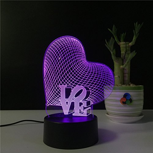 ledmomo 3d Corazón Formas Luz de noche 7 colores cambiar bombilla LED Touch USB lámpara de mesa para par romántica noche de San Valentín amantes dormitorio regalo (Corazón Amor)