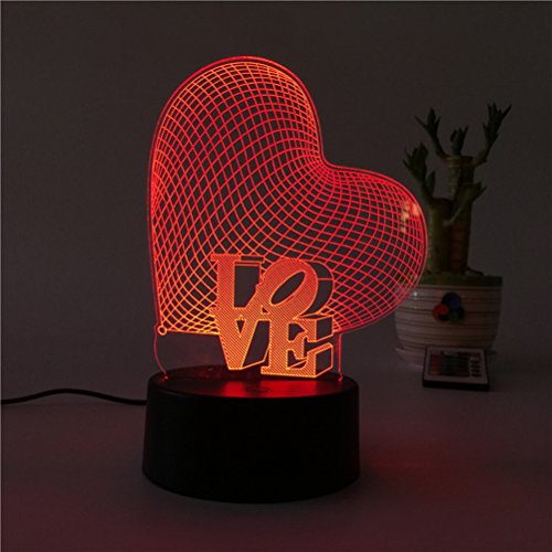 ledmomo 3d Corazón Formas Luz de noche 7 colores cambiar bombilla LED Touch USB lámpara de mesa para par romántica noche de San Valentín amantes dormitorio regalo (Corazón Amor)