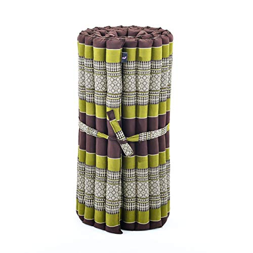 Leewadee Colchoneta Thai Enrollable, 200x76x5 cm, Colchón De Invitados Esterilla De Yoga Futon Masaje Thai Colchoneta De Dormir Orgánico Naturalmente Ecológico, Capok, marrón Verde