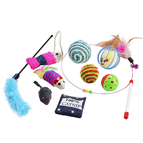 Legendog Juguetes para Gatos, 10 Piezas Juguete Interactivo para Gatos con Plumas para Kitty