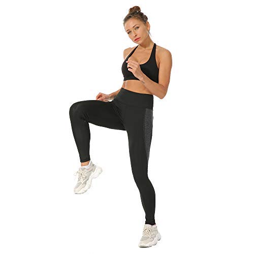 Leggings de entrenamiento, Leggings de yoga para mujeres, Pantalones de chándal Spandex, Gimnasio Fitness. (Negro A Largo, S)
