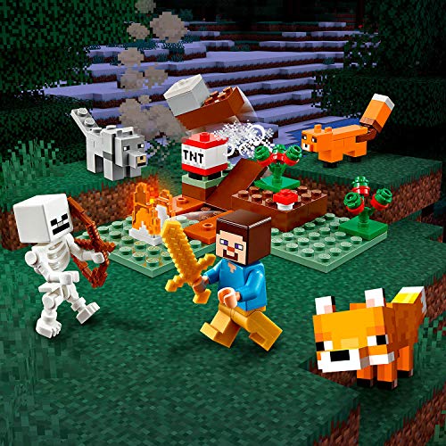 LEGO Minecraft - La Aventura en la Taiga, Set de Construcción Inspirado en el Juego, Incluye Minifigura de Steve, Esqueleto y un Lobo de Juguete (21162)