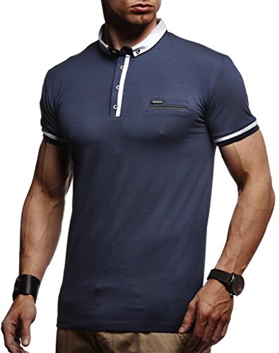 Leif Nelson Camiseta de los Hombres del Polo LN-1280 Azul Oscuro Medium