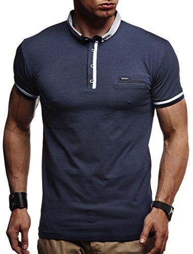 Leif Nelson Camiseta de los Hombres del Polo LN-1280 Azul Oscuro Medium