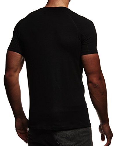 Leif Nelson Camiseta para Hombre con Cuello Redondo de Gimnasia Ropa de Deporte LN-8041N Negro-Gris Large