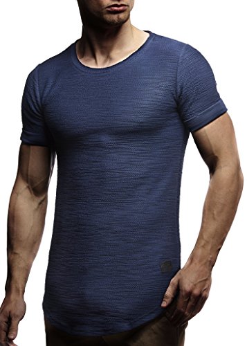 Leif Nelson Camiseta para Hombre con Cuello Redondo LN-6324 Azul Oscuro Large