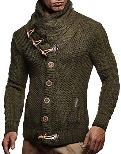Leif Nelson Hombres Chaqueta de Punto con Cuello Chal LN-4195 Caqui Small