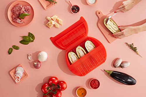 Lékué - Estuche de vapor con bandeja, 3-4 personas, Capacidad: 1400 ml, color rojo