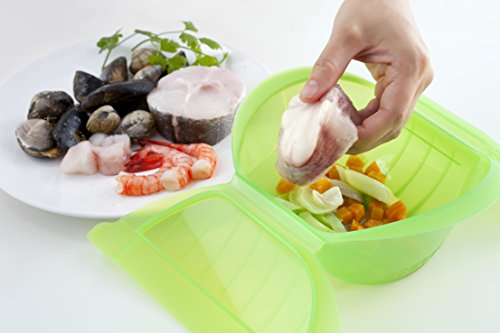 Lékué - Estuche hondo XL para el microondas, capacidad de 1000 ml, para 3-4 personas, color verde