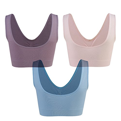 Lemef Sujetador Deportiva sin Costuras Sostén sin Aros con Almohadillas Extraíbles para Mujeres (3 Paquetes)